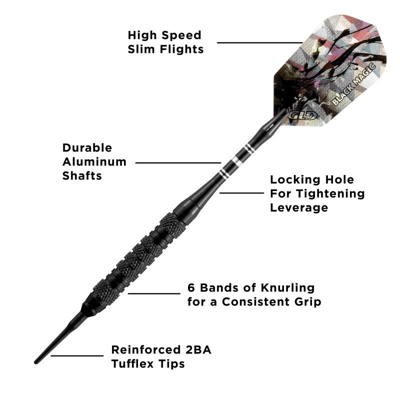 Viper Black Magic Soft Tip Darts 6 Knurled Rings 18 Grams - Image 2