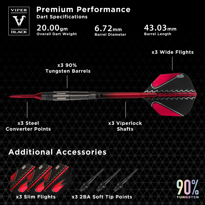 Viper Black Flux 90% Tungsten Steel or Soft Tip Conversion Darts Red 20 Grams - Image 6