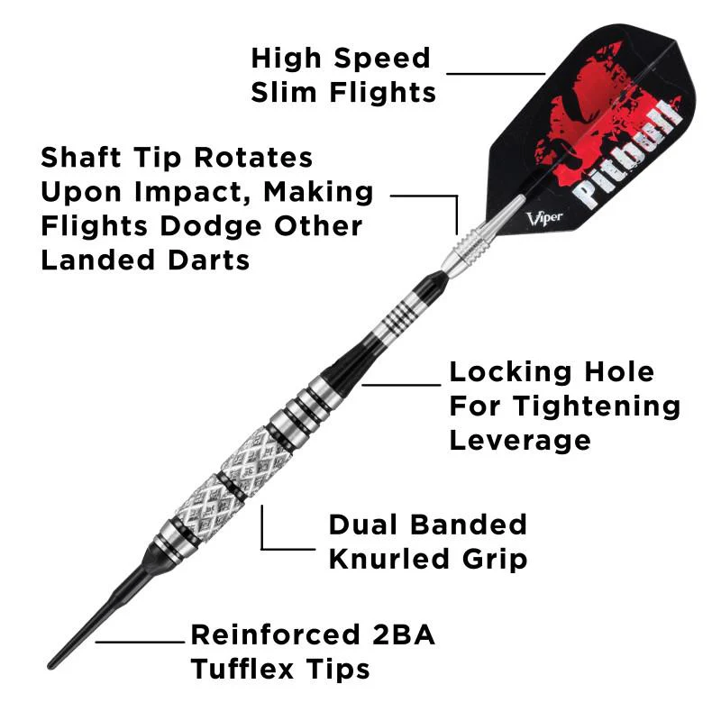 Viper Pitbull Darts 90% Tungsten Soft Tip Darts Diamond Cut and Ringed Barrel 18 Grams - Image 2