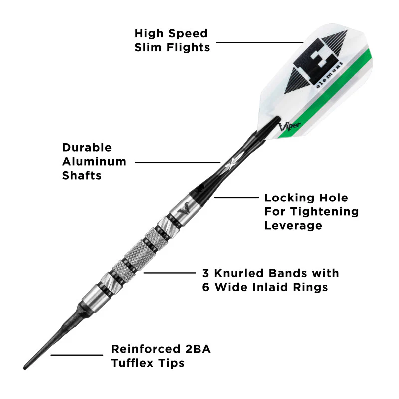 Viper Element Darts 90% Tungsten Soft Tip Darts Knurled Barrel 18 Grams - Image 2