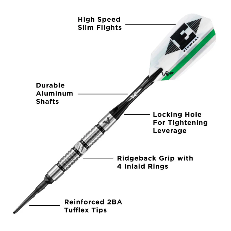 Viper Element Darts 90% Tungsten Soft Tip Darts Shark Fin Barrel 18 Grams - Image 2