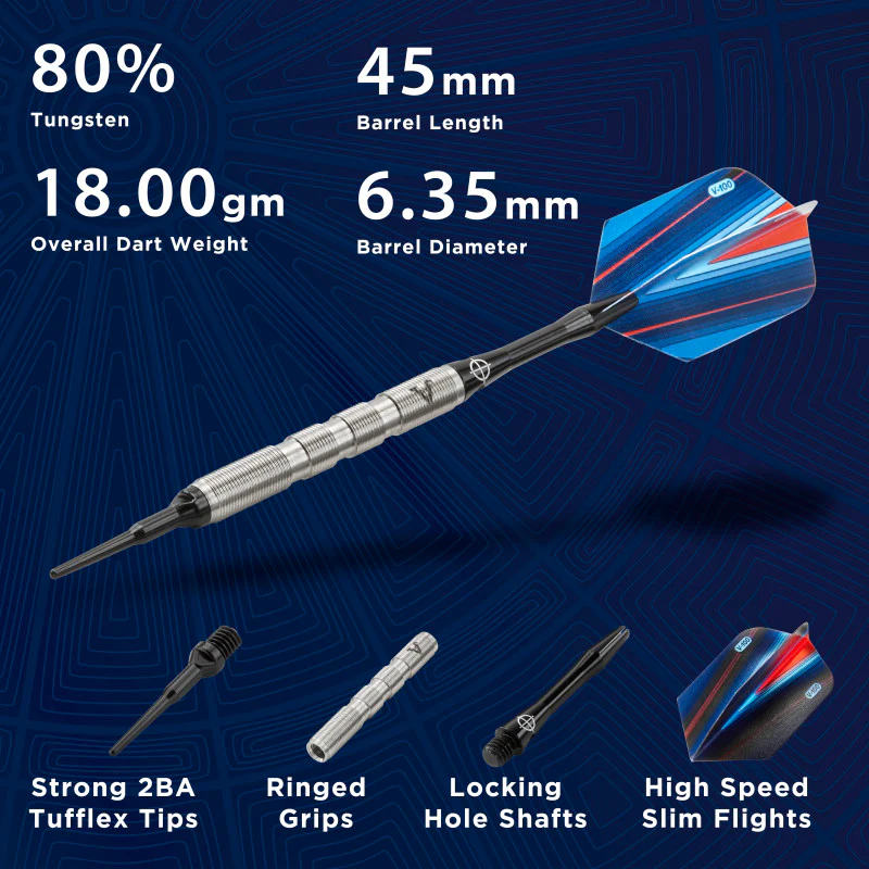 Viper Sidewinder Darts 80% Tungsten Soft Tip Darts Ringed Barrel 18 Grams - Image 2