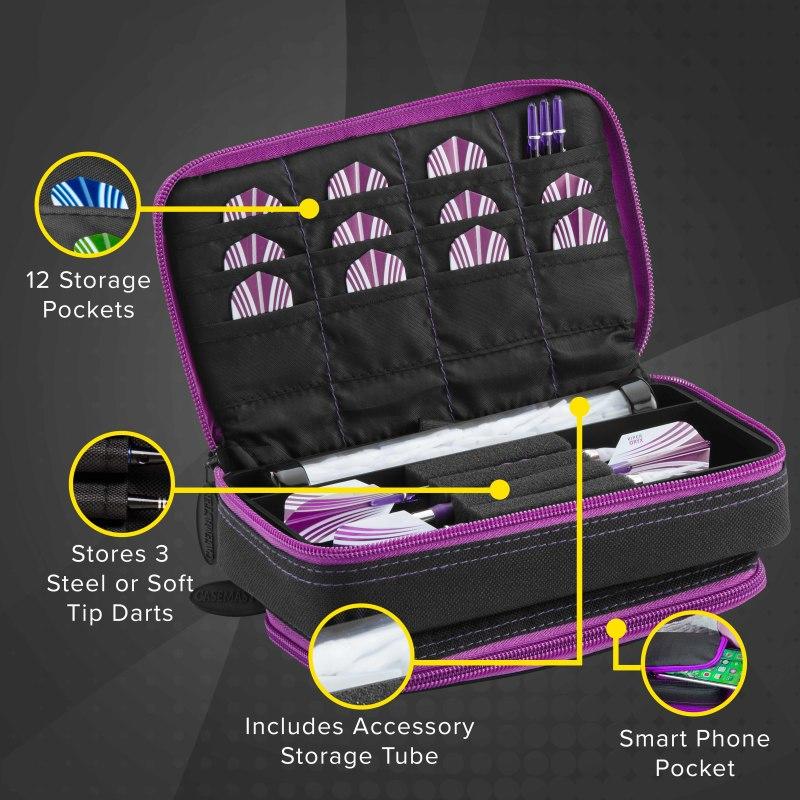 Casemaster Plazma Plus Dart Case Black with Amethyst Zipper and Phone Pocket - Image 3