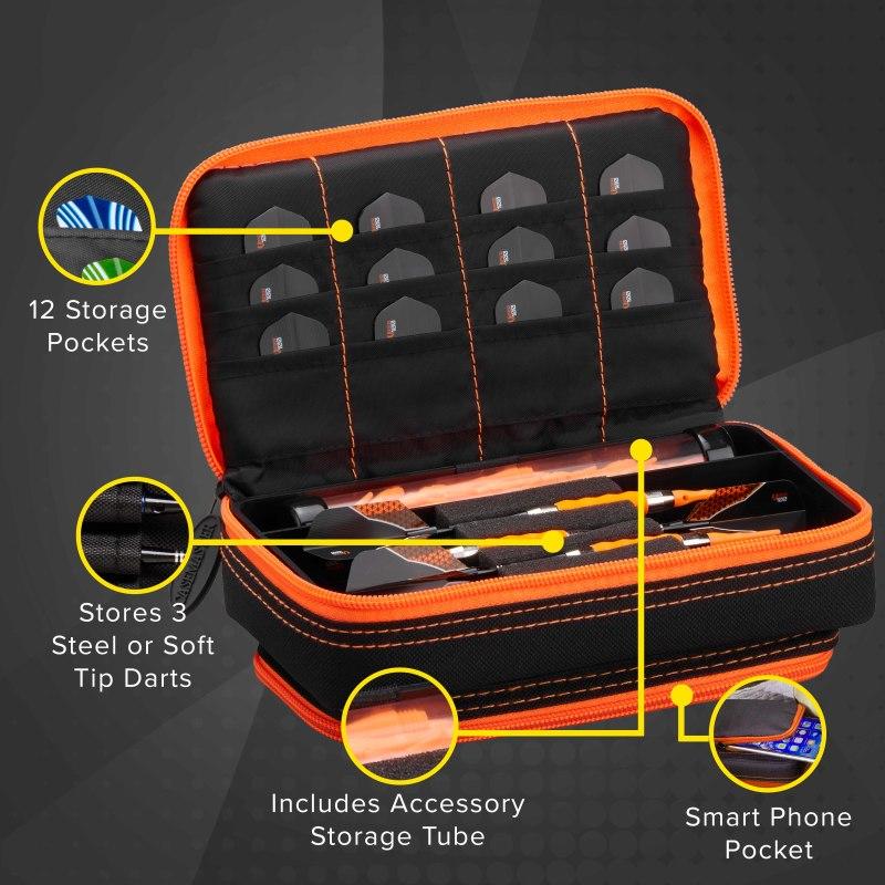 Casemaster Plazma Plus Dart Case Black with Orange Trim and Phone Pocket - Image 3