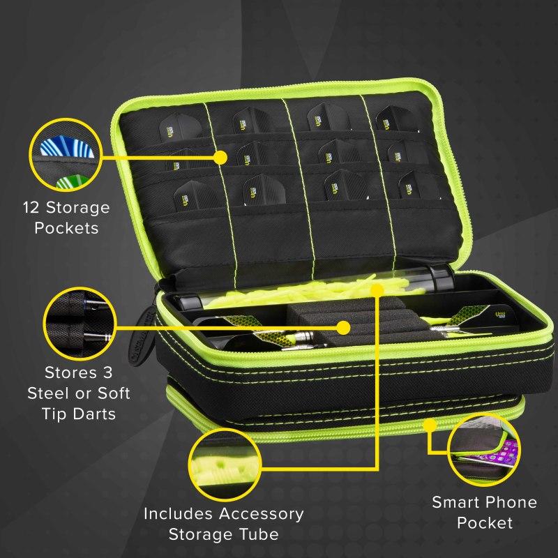 Casemaster Plazma Plus Dart Case Black with Yellow Trim and Phone Pocket - Image 3