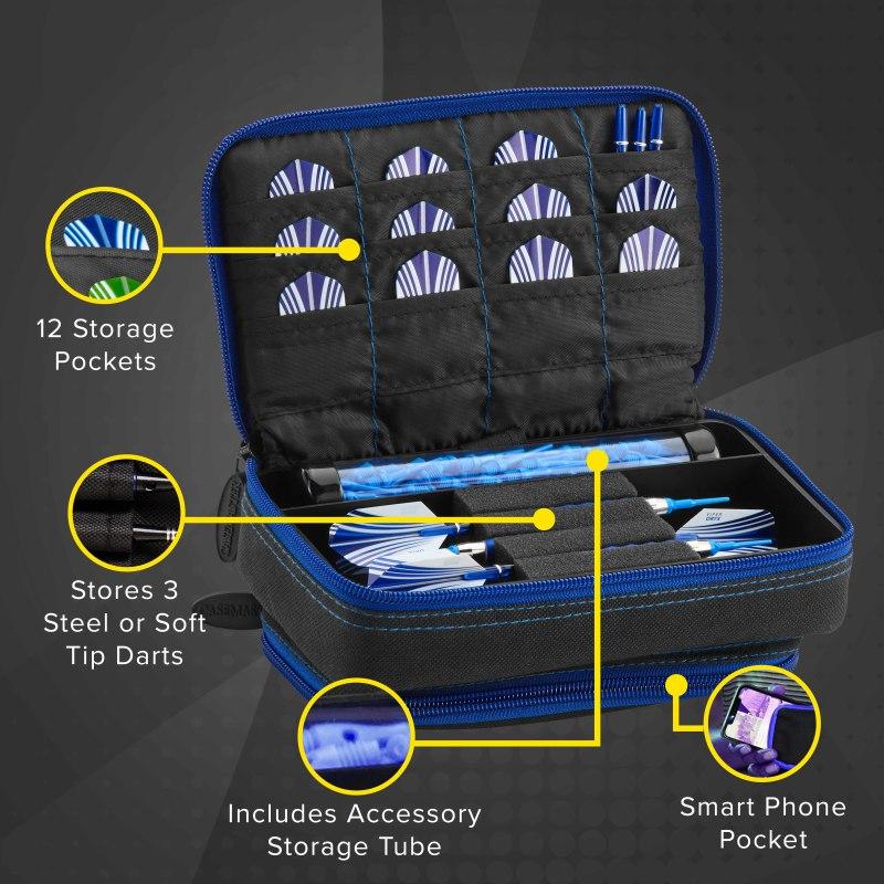 Casemaster Plazma Plus Dart Case Black with Sapphire Zipper and Phone Pocket - Image 3