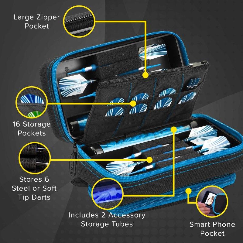 Casemaster Plazma Pro Dart Case Black with Blue Trim and Phone Pocket - Image 3