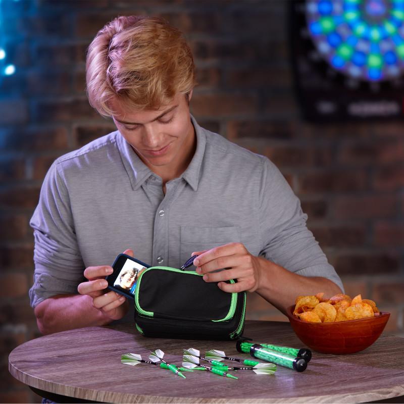Casemaster Plazma Pro Dart Case Black with Green Trim and Phone Pocket - Image 10