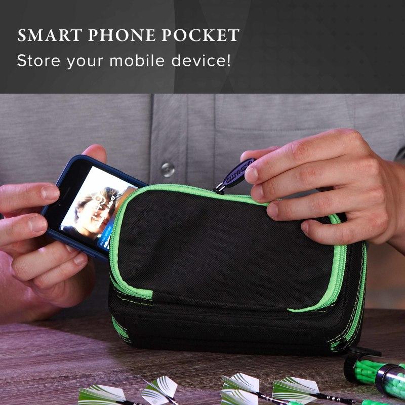 Casemaster Plazma Pro Dart Case Black with Green Trim and Phone Pocket - Image 6