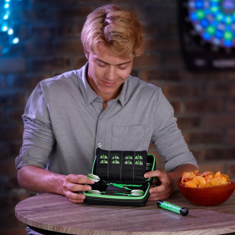 Casemaster Plazma Pro Dart Case Black with Green Trim and Phone Pocket - Image 9