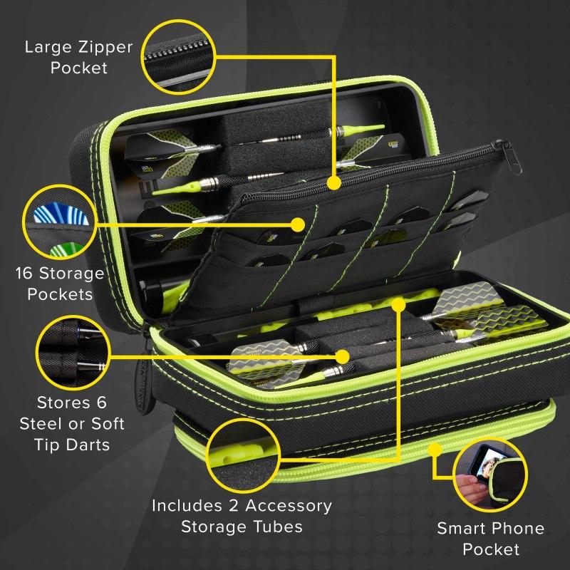 Casemaster Plazma Pro Dart Case Black with Yellow Trim and Phone Pocket - Image 3