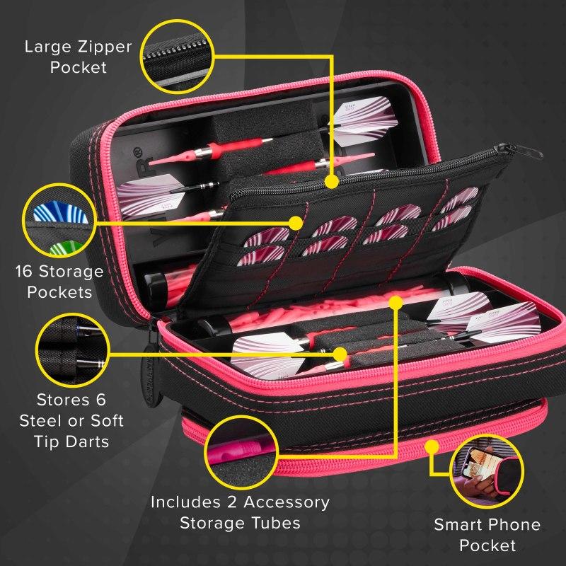 Casemaster Plazma Pro Dart Case Black with Pink Trim and Phone Pocket - Image 3