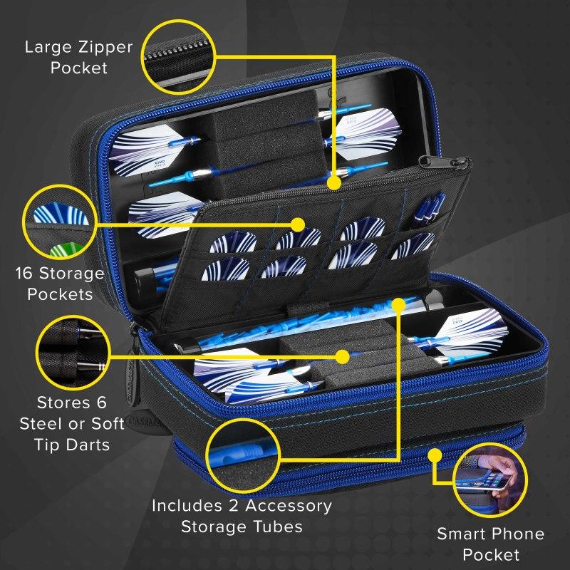 Casemaster Plazma Pro Dart Case Black with Sapphire Zipper and Phone Pocket - Image 3