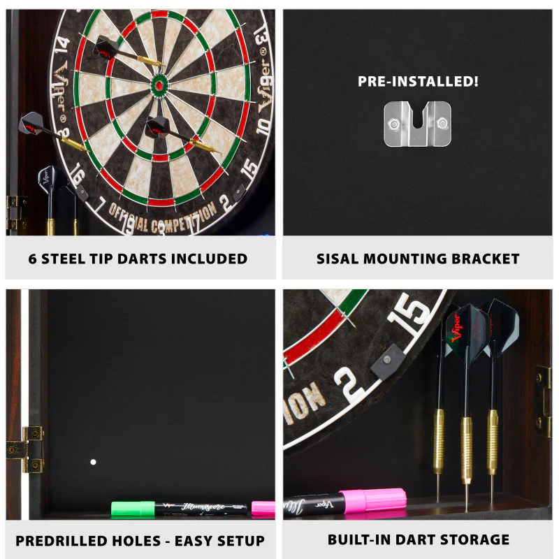 Viper Vault Deluxe Dartboard Cabinet with Shot King Sisal Dartboard and Illumiscore Scoreboard - Image 4