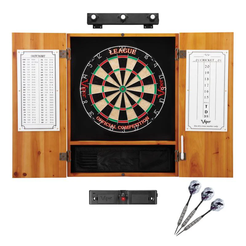 Viper League Sisal Dartboard, Metropolitan Oak Cabinet, Shadow Buster, Throw Line Marker & Underground Raven Steel Tip Darts - Image 9