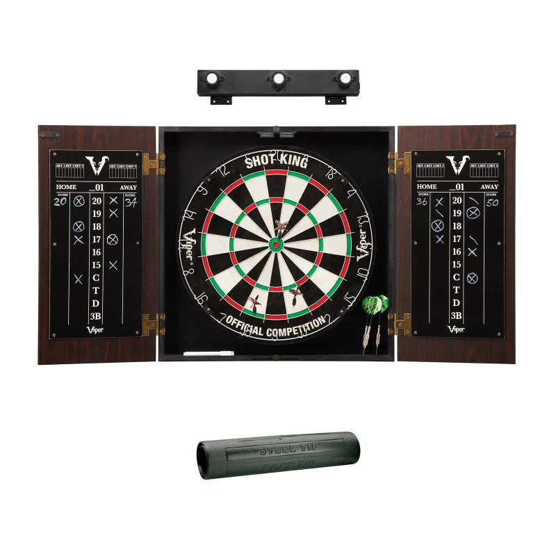Viper Stadium Cabinet with Shot King Sisal Dartboard, Shadow Buster Dartboard Lights, "The Bull Starts Here" Throw Line Marker & Steel Tip Dart Accessories Kit - Image 6
