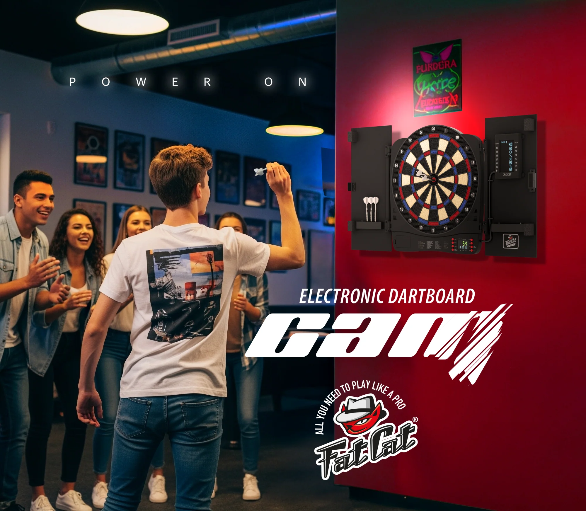 Fat Cat Cam Electronic Dartboard, 13.5" Compact Target Dartboard Cabinet - Image 9