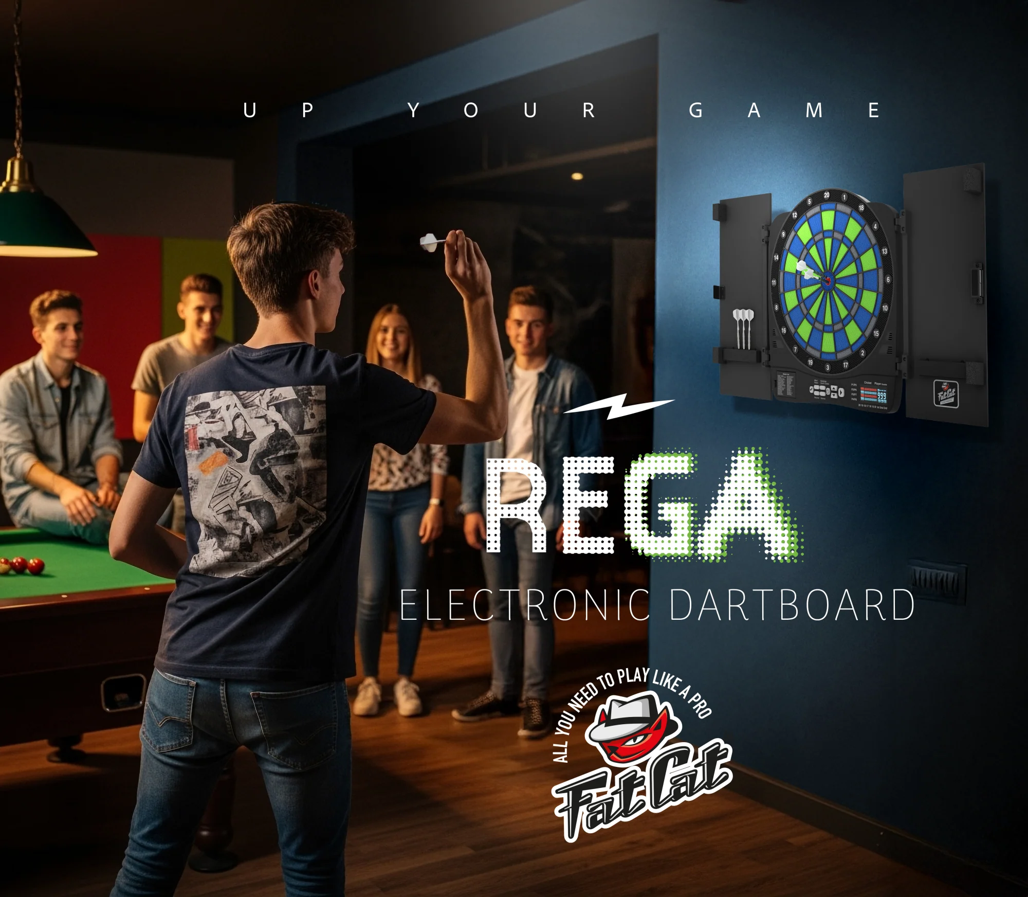 Fat Cat Rega Electronic Dartboard, 13.5" Compact Target Dartboard Cabinet - Image 8