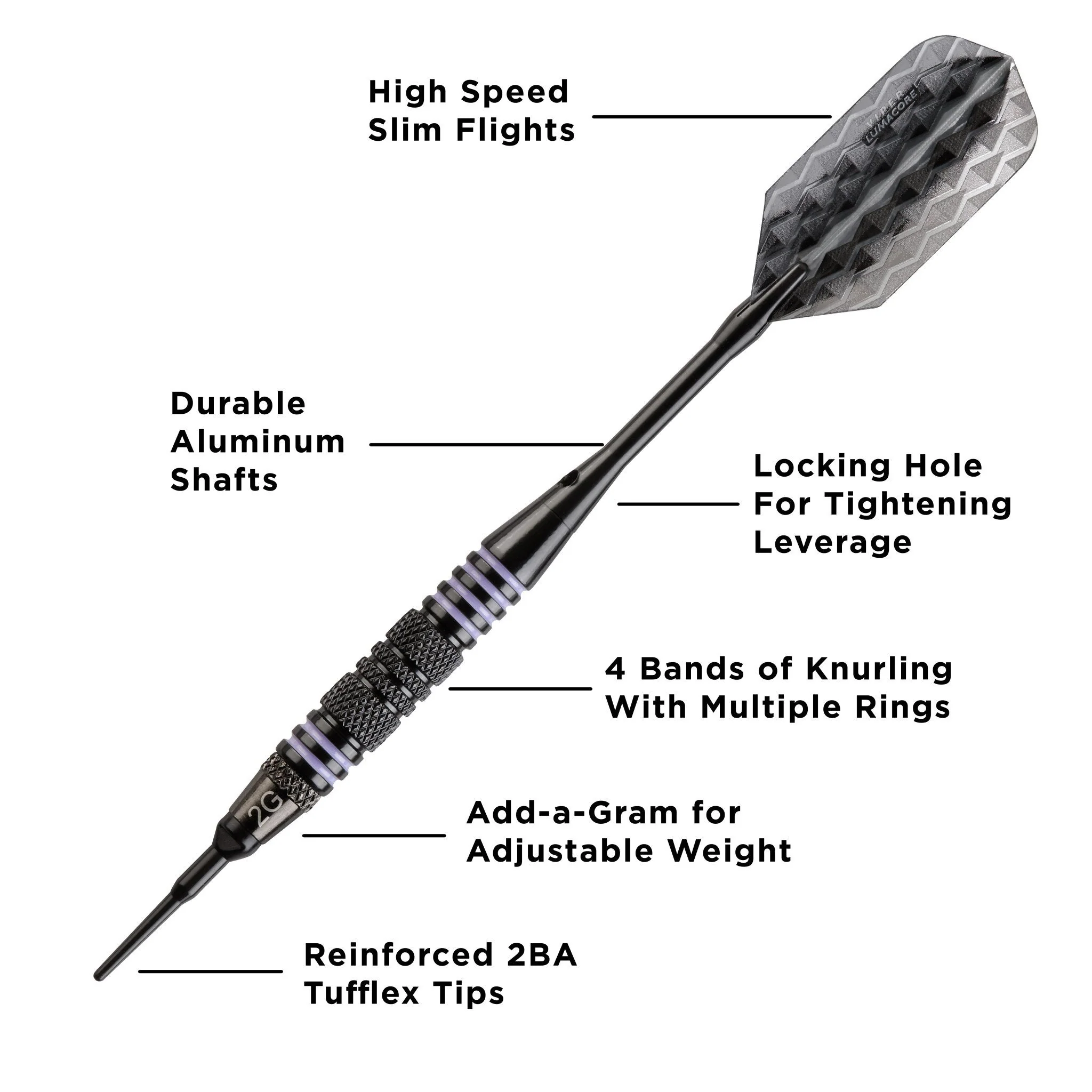 [OPEN BOX]  Viper Bobcat Darts Adjustable Soft Tip Darts Purple Rings 16-18 Grams - Image 2
