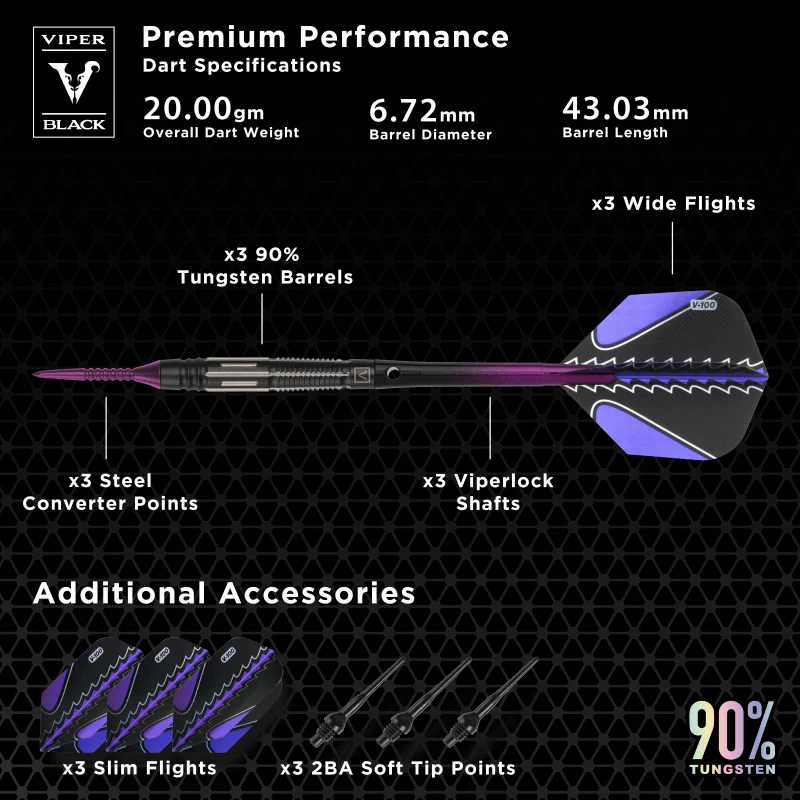 [OPEN BOX] Viper Black Flux 90% Tungsten Steel or Soft Tip Conversion Darts Purple 20 Grams - Image 6
