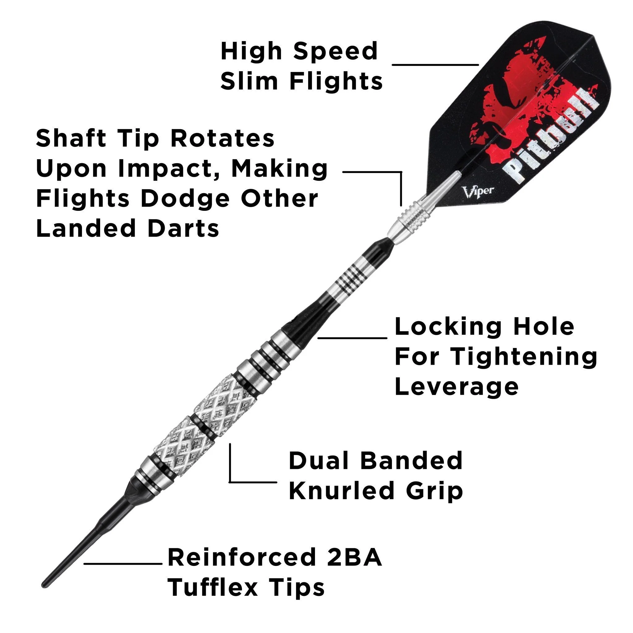 [OPEN BOX]  Viper Pitbull Darts 90% Tungsten Soft Tip Darts Diamond Cut and Ringed Barrel 18 Grams - Image 2