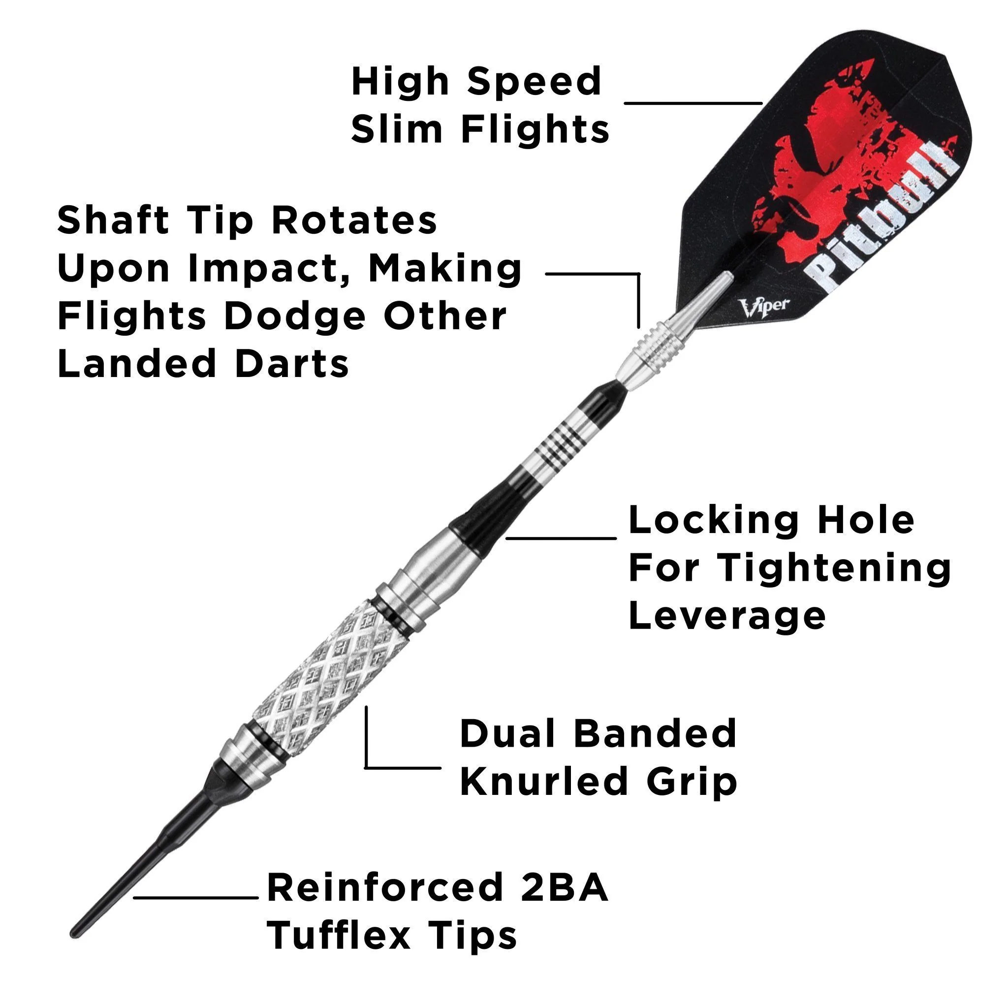 [OPEN BOX]  Viper Pitbull Darts 90% Tungsten Soft Tip Darts Diamond Cut and Shark Fin Barrel 18 Grams - Image 2