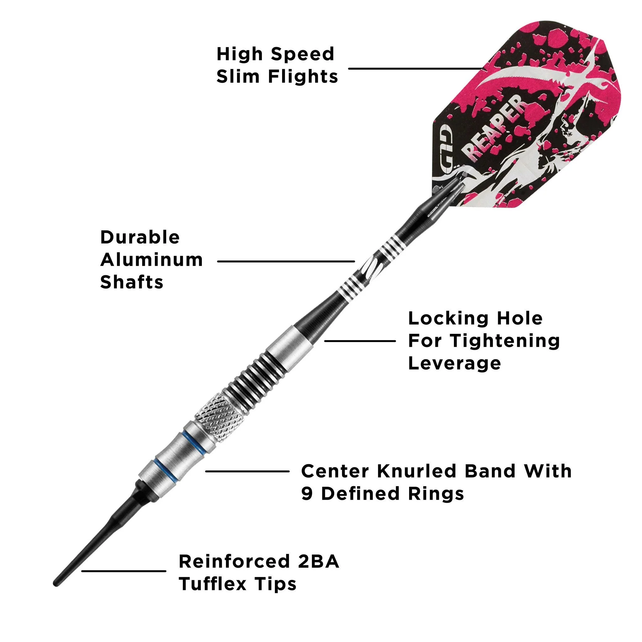 [OPEN BOX]  Viper Grim Reaper Darts 80% Tungsten Soft Tip Darts Blue Rings - Image 2