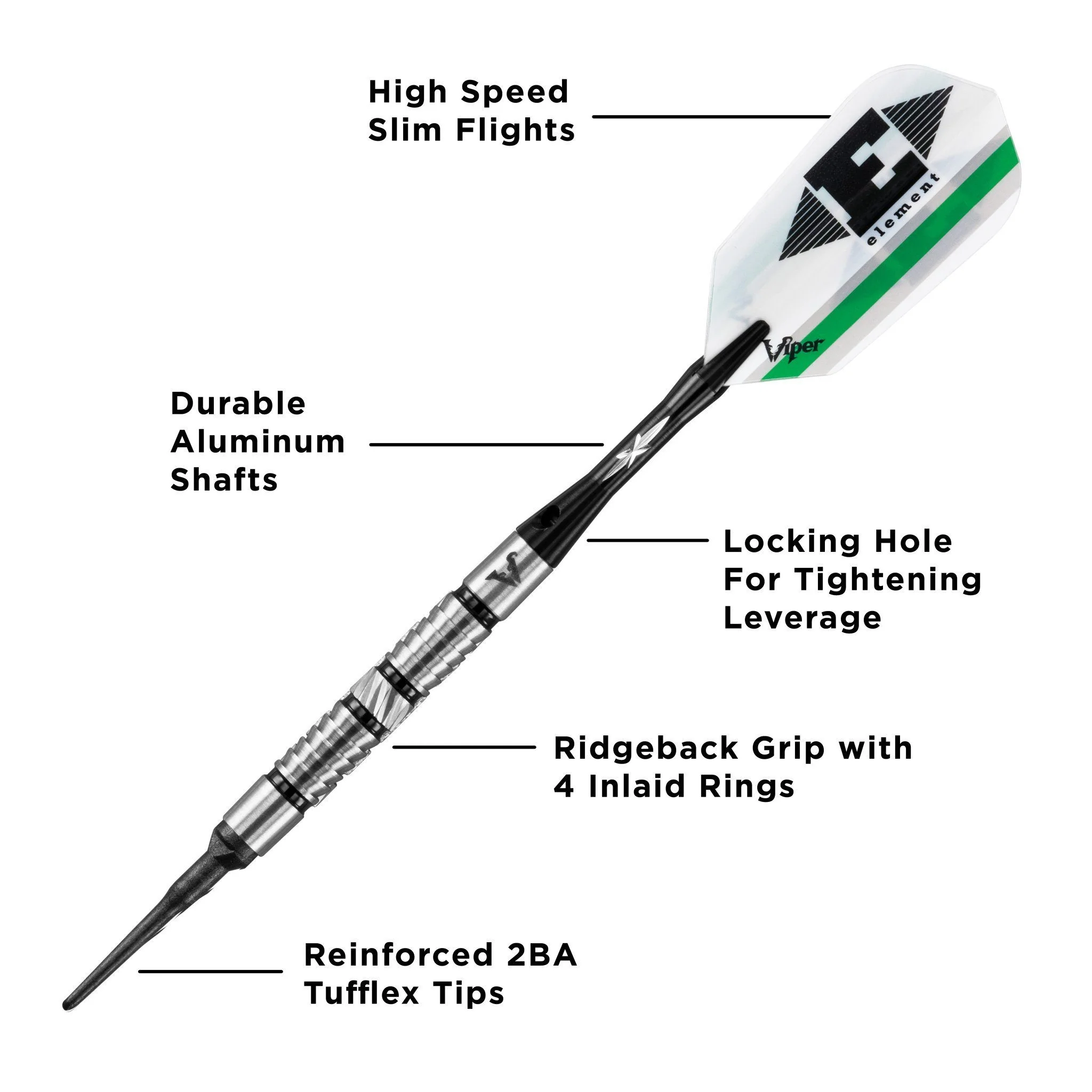 [OPEN BOX]  Viper Element Darts 90% Tungsten Soft Tip Darts Shark Fin Barrel 18 Grams - Image 2