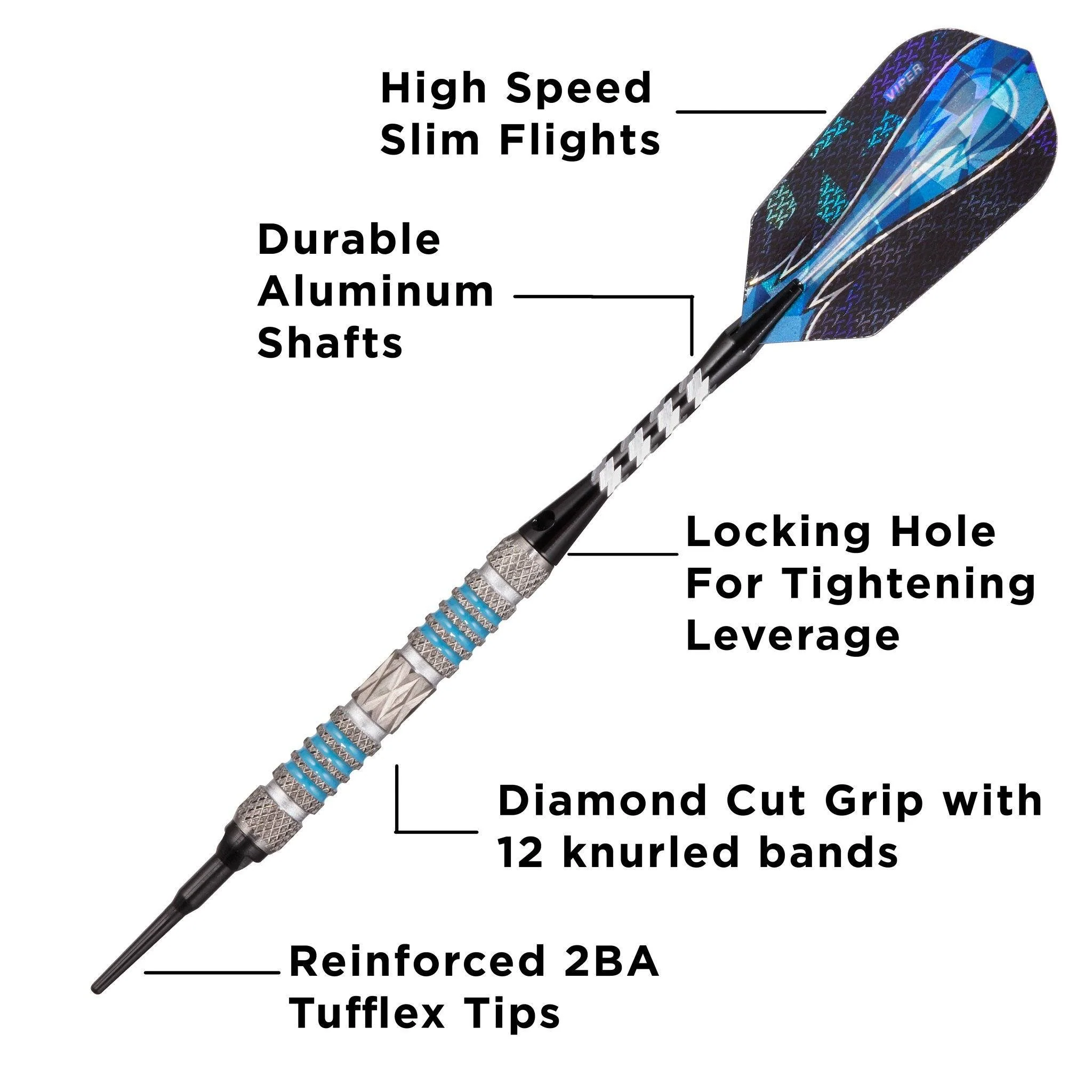 [OPEN BOX]  Viper Astro Darts 80% Tungsten Soft Tip Darts Blue Rings 16 Grams - Image 2