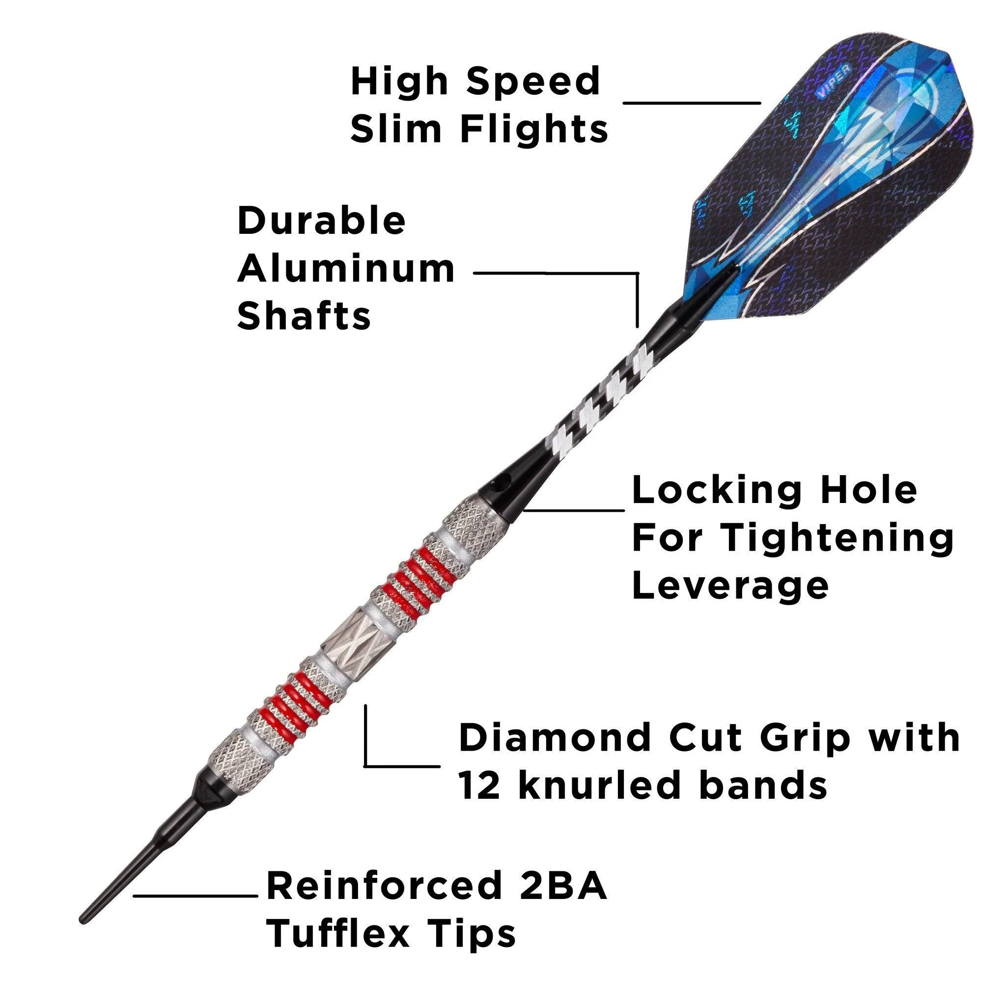 [OPEN BOX]  Viper Astro Darts 80% Tungsten Soft Tip Darts Red Rings 18 Grams - Image 2