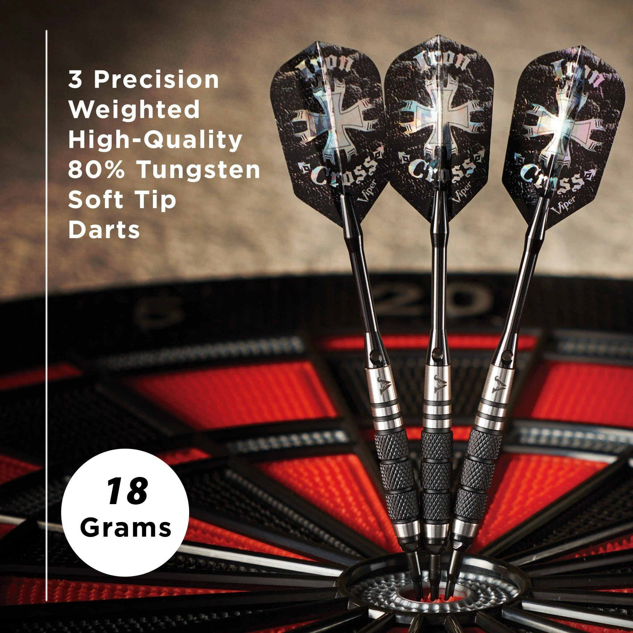 [OPEN BOX]  Viper Desperado 80% Tungsten Iron Cross Soft Tip Darts 3 Knurled Rings 18 Grams - Image 6