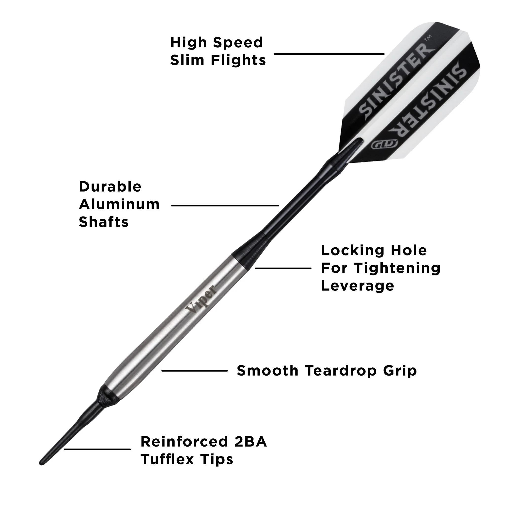 [OPEN BOX]  Viper Sinister Darts 95% Tungsten Soft Tip Darts Smooth Barrel 16 Grams - Image 2