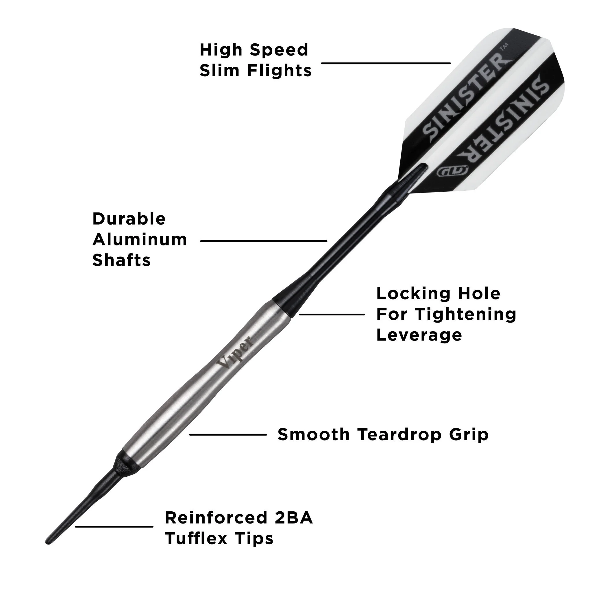 [OPEN BOX]  Viper Sinister Darts 95% Tungsten Soft Tip Darts Tapered Barrel 18 Grams - Image 2