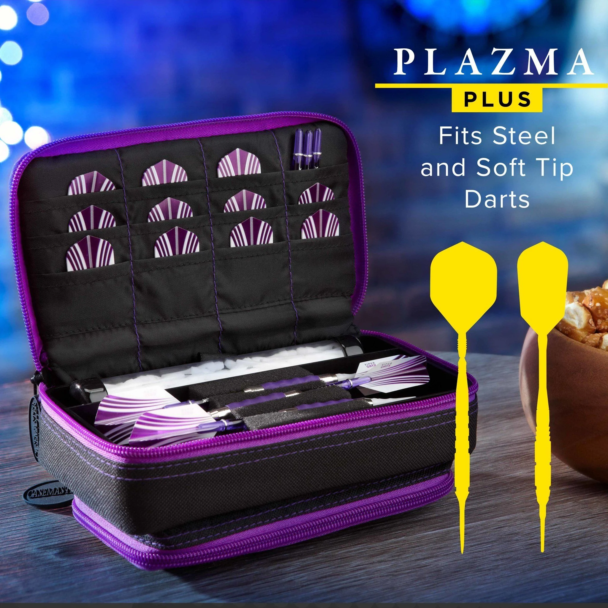 [OPEN BOX]  Casemaster Plazma Plus Dart Case Black with Amethyst Zipper and Phone Pocket - Image 3