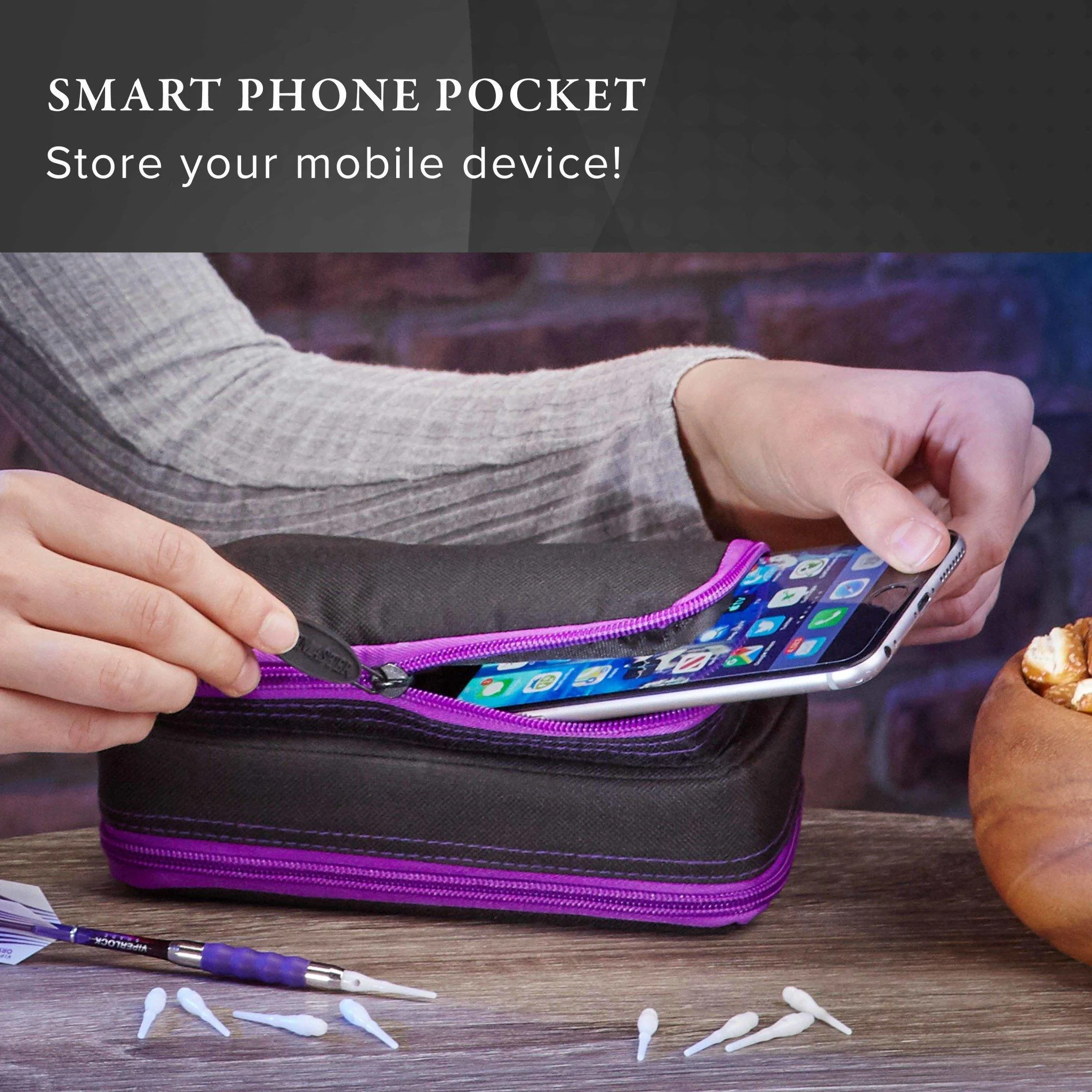 [OPEN BOX]  Casemaster Plazma Plus Dart Case Black with Amethyst Zipper and Phone Pocket - Image 7