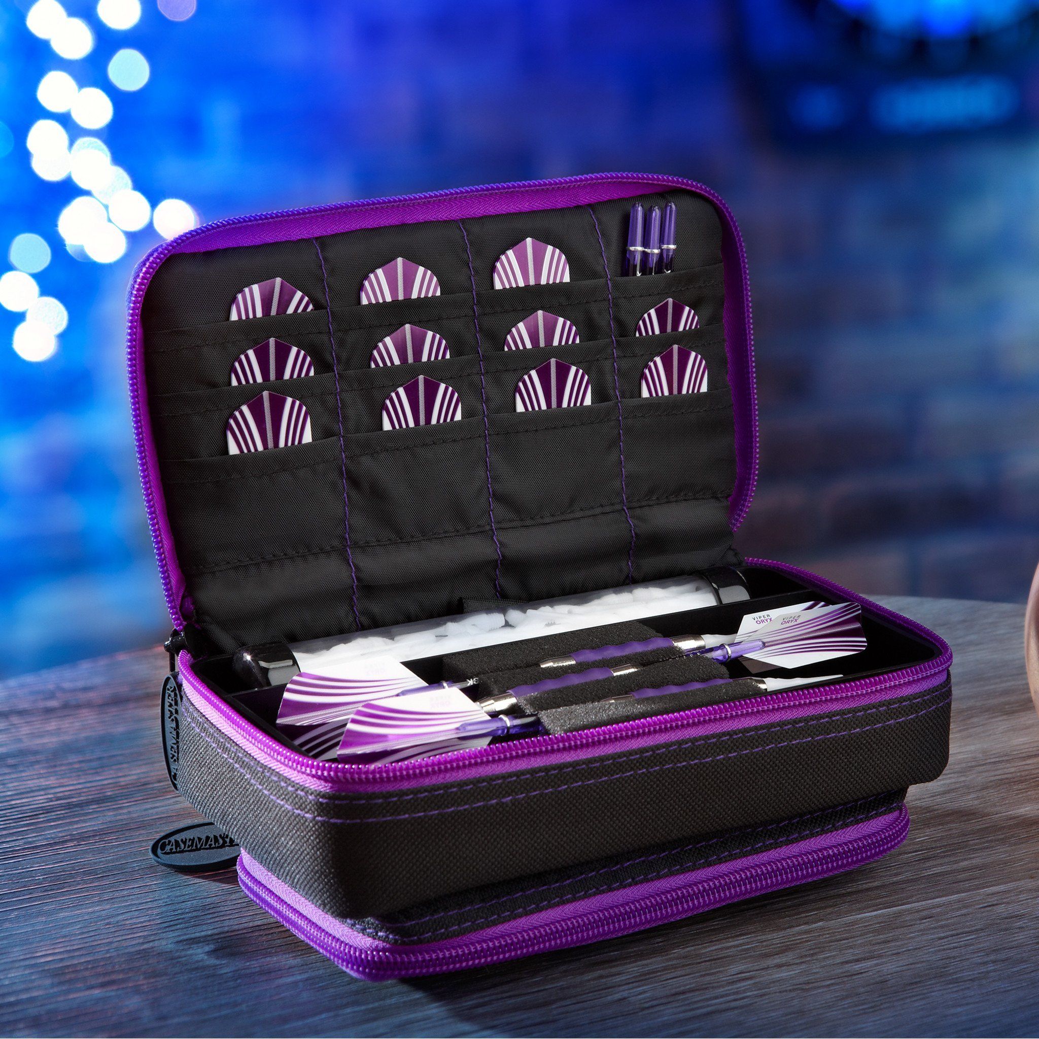 [OPEN BOX]  Casemaster Plazma Plus Dart Case Black with Amethyst Zipper and Phone Pocket - Image 9