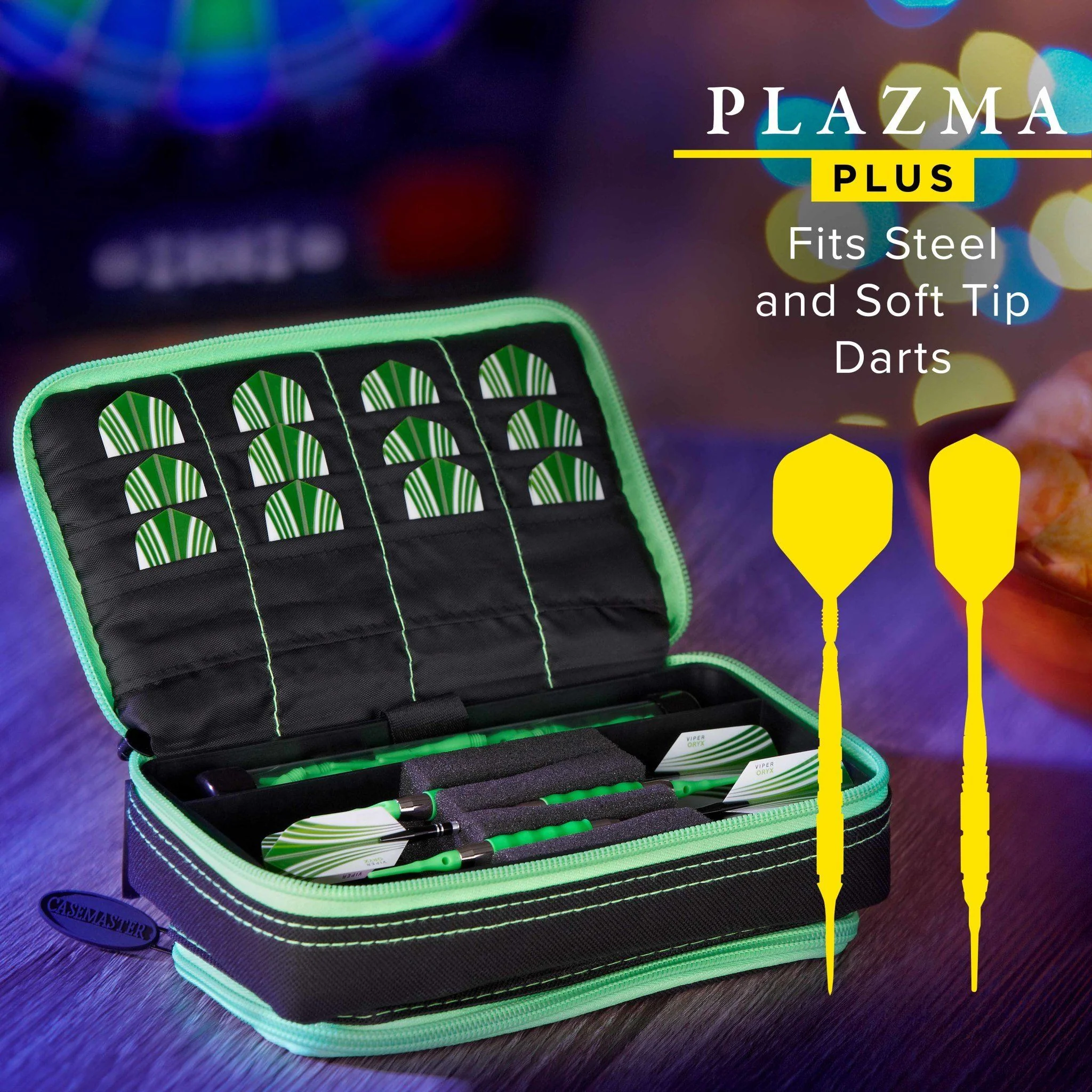 [OPEN BOX]  Casemaster Plazma Plus Dart Case Black with Green Trim and Phone Pocket - Image 3