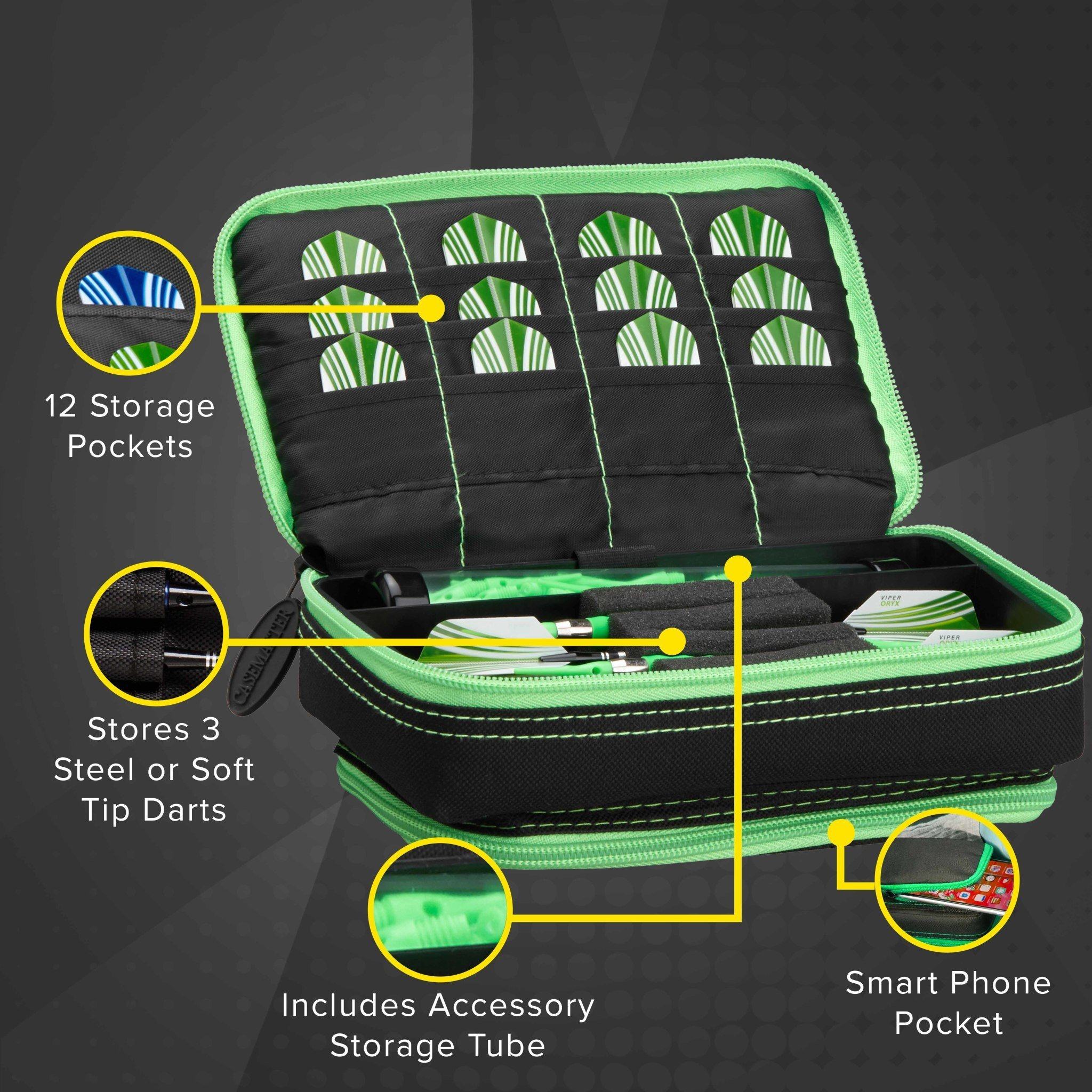[OPEN BOX]  Casemaster Plazma Plus Dart Case Black with Green Trim and Phone Pocket - Image 4