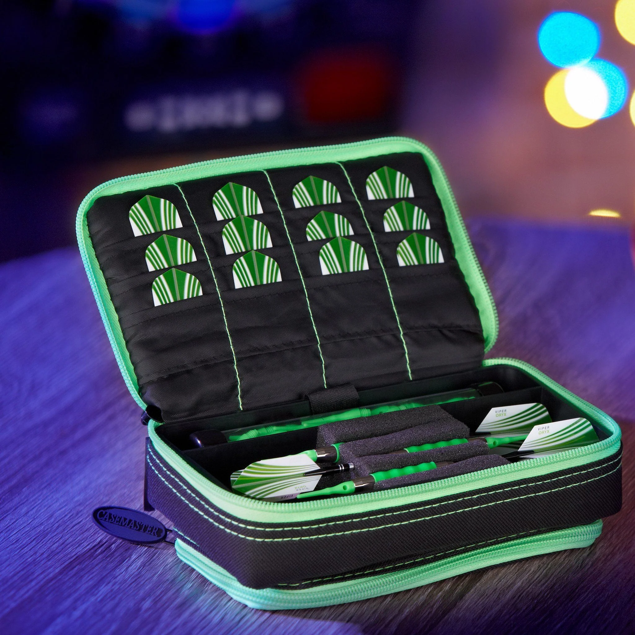 [OPEN BOX]  Casemaster Plazma Plus Dart Case Black with Green Trim and Phone Pocket - Image 9