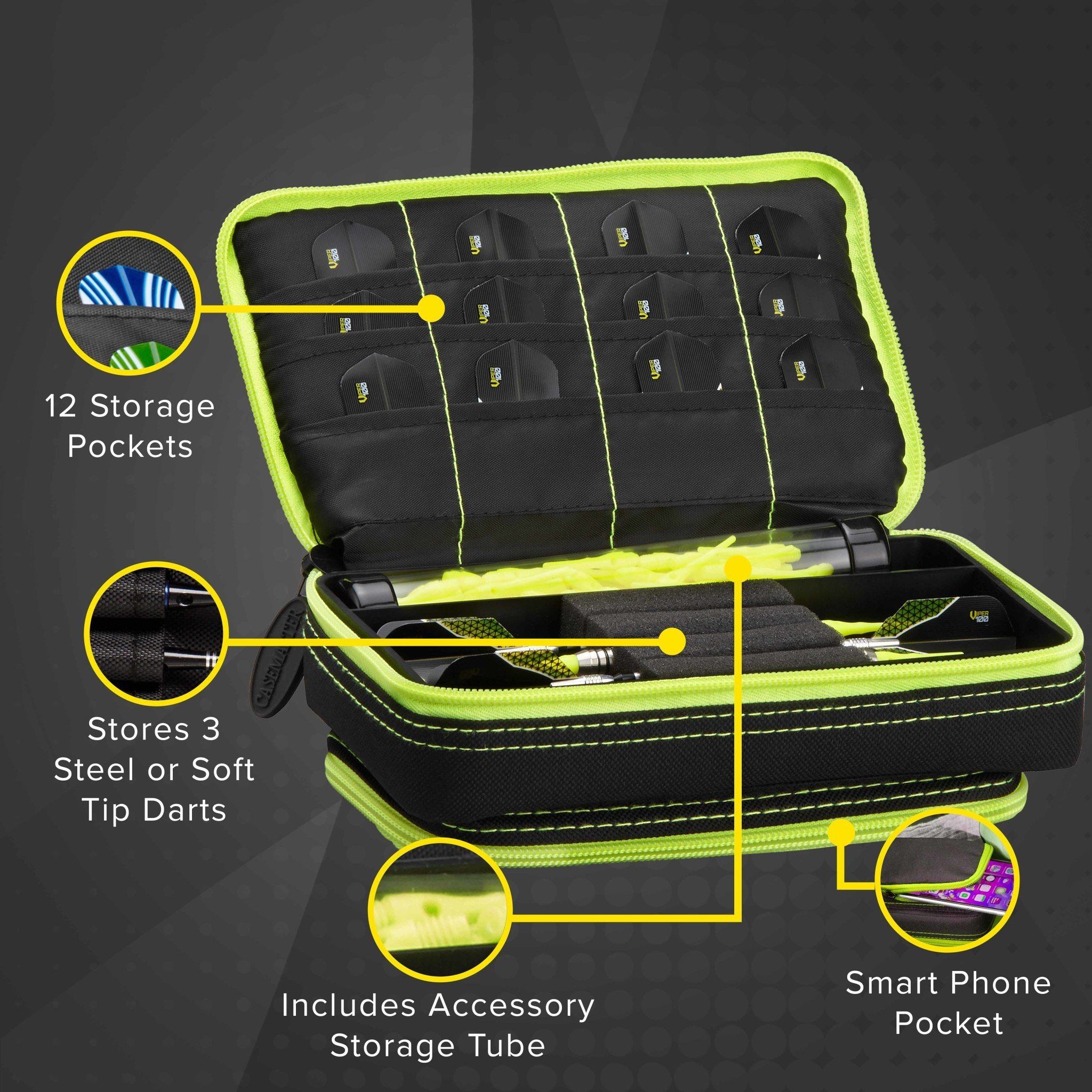 [OPEN BOX]  Casemaster Plazma Plus Dart Case Black with Yellow Trim and Phone Pocket - Image 4