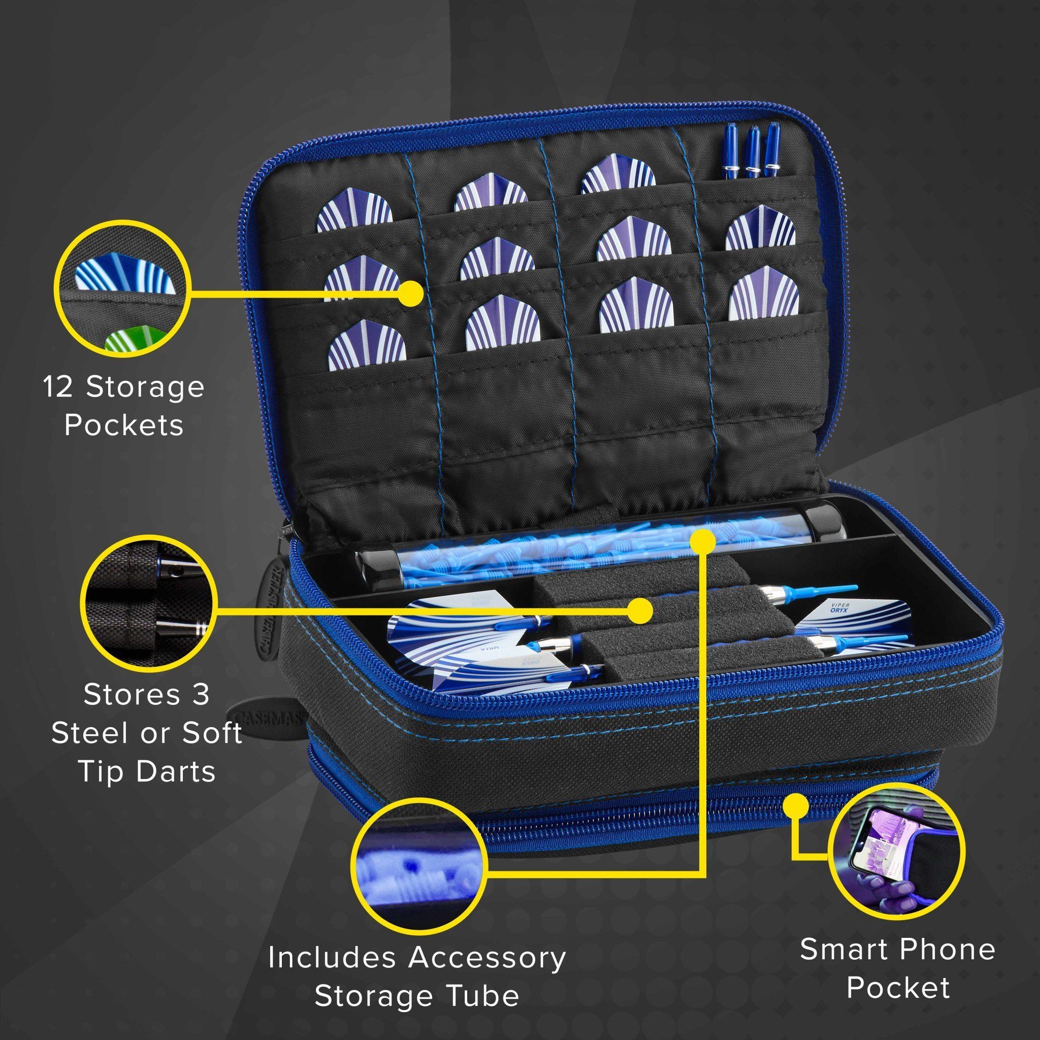 [OPEN BOX]  Casemaster Plazma Plus Dart Case Black with Sapphire Zipper and Phone Pocket - Image 4