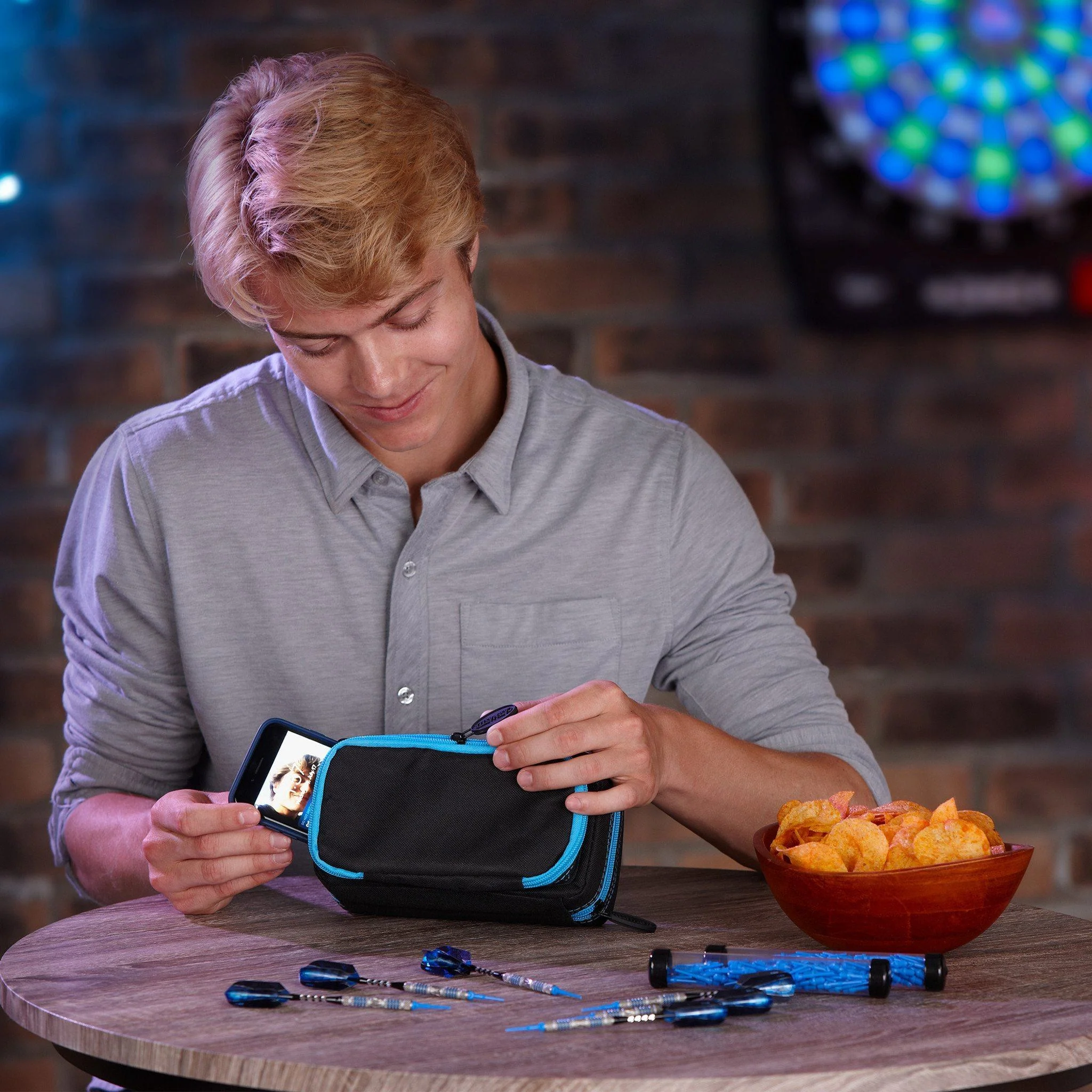 [OPEN BOX]  Casemaster Plazma Pro Dart Case Black with Blue Trim and Phone Pocket - Image 11