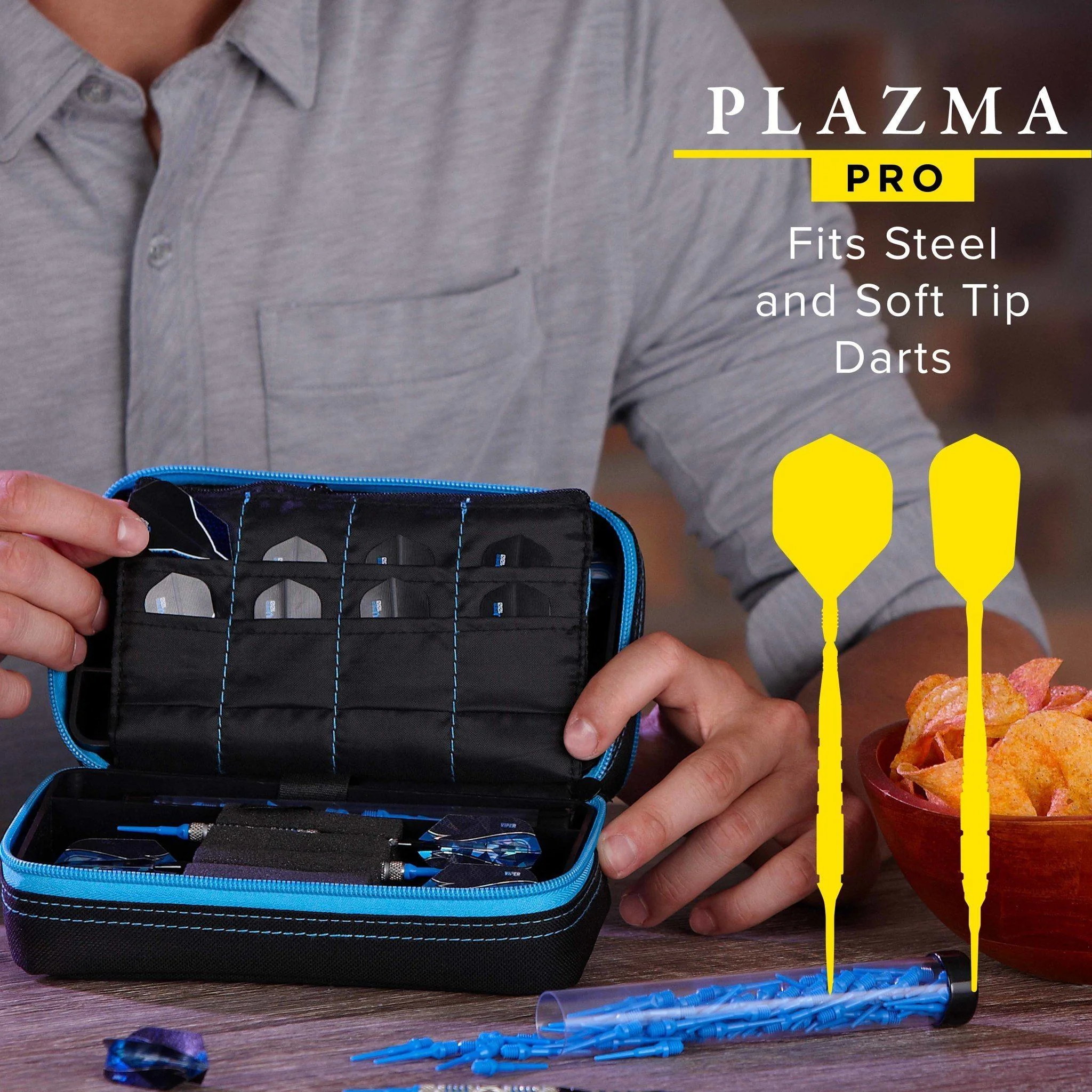 [OPEN BOX]  Casemaster Plazma Pro Dart Case Black with Blue Trim and Phone Pocket - Image 3