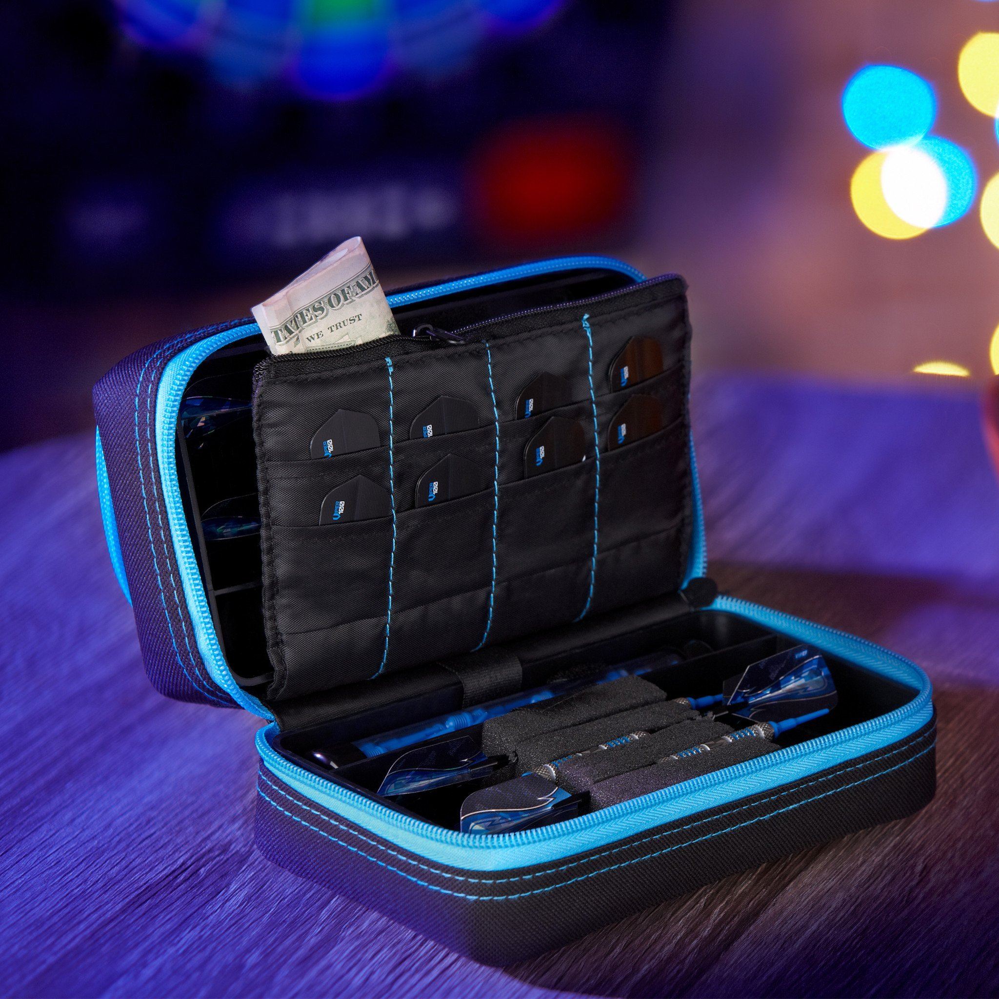 [OPEN BOX]  Casemaster Plazma Pro Dart Case Black with Blue Trim and Phone Pocket - Image 9