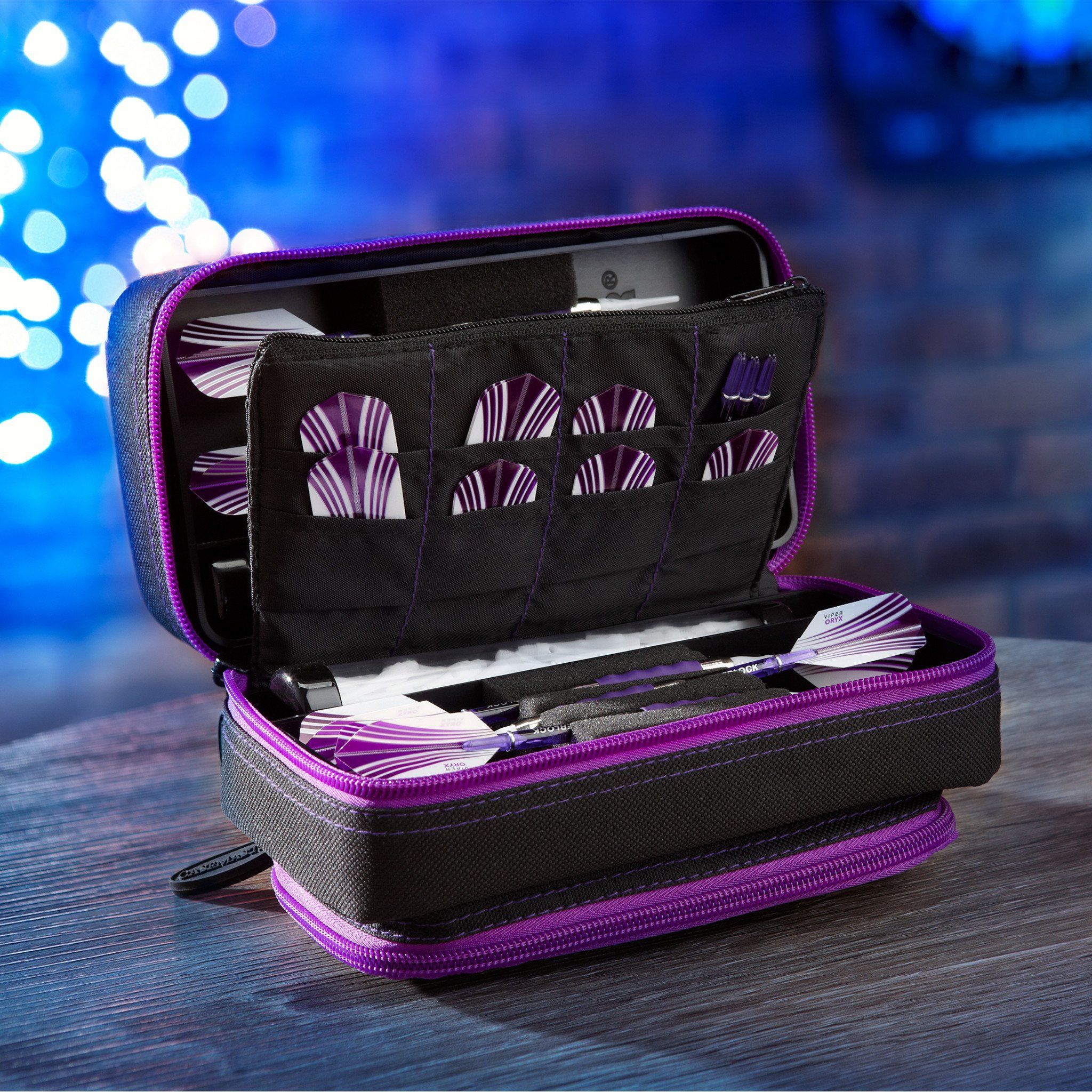 [OPEN BOX]  Casemaster Plazma Pro Dart Case Black with Amethyst Zipper and Phone Pocket - Image 9