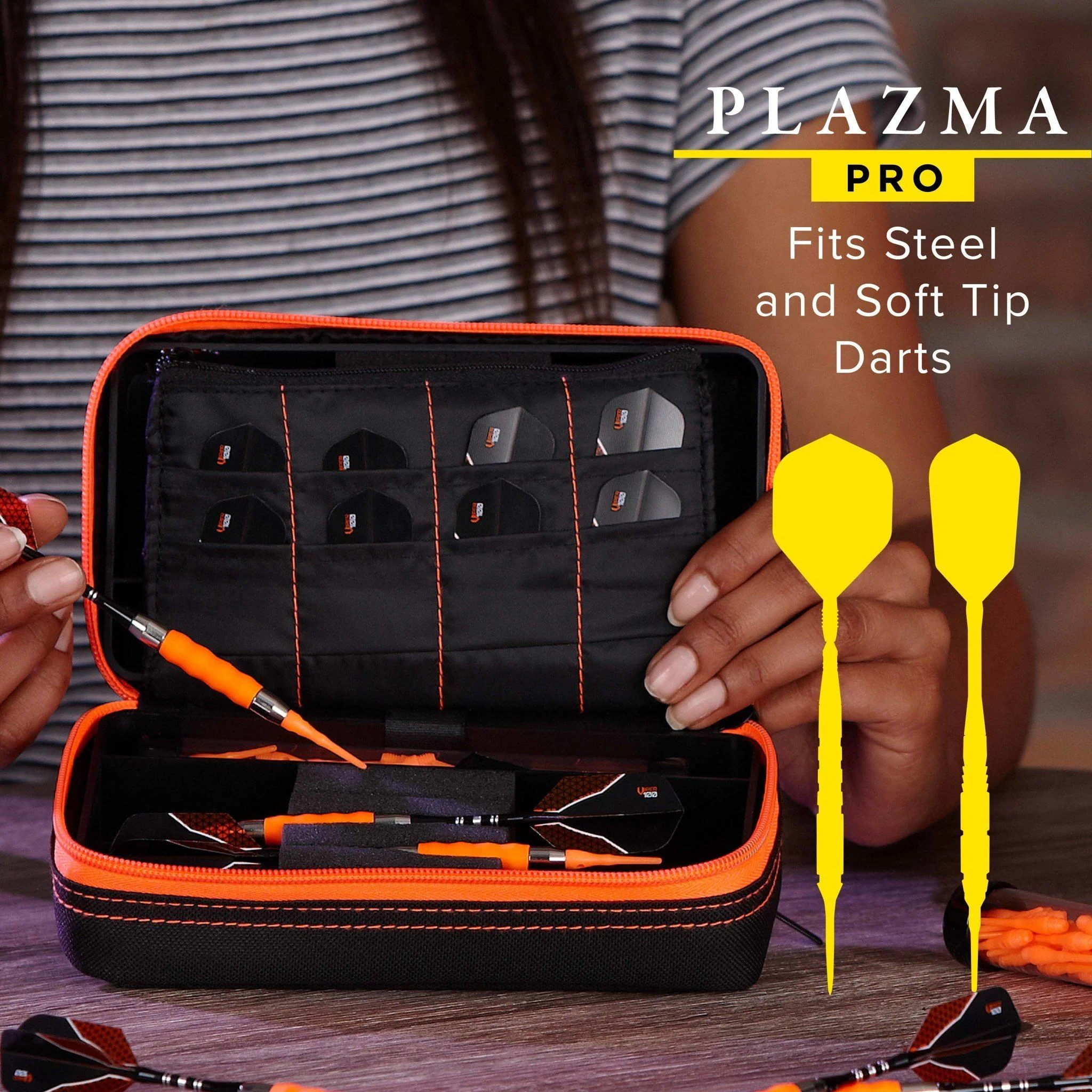 [OPEN BOX]  Casemaster Plazma Pro Dart Case Black with Orange Trim and Phone Pocket - Image 3