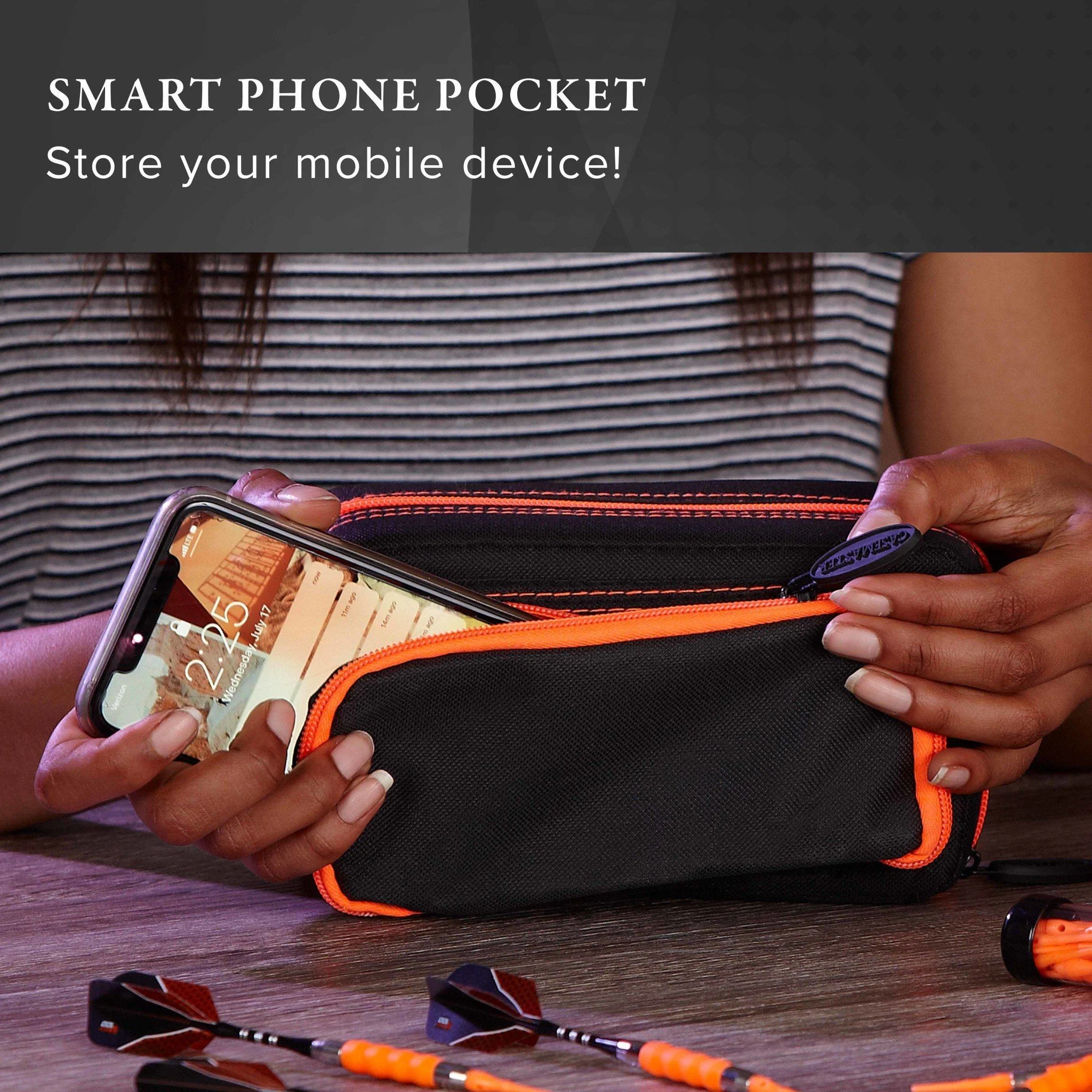 [OPEN BOX]  Casemaster Plazma Pro Dart Case Black with Orange Trim and Phone Pocket - Image 7