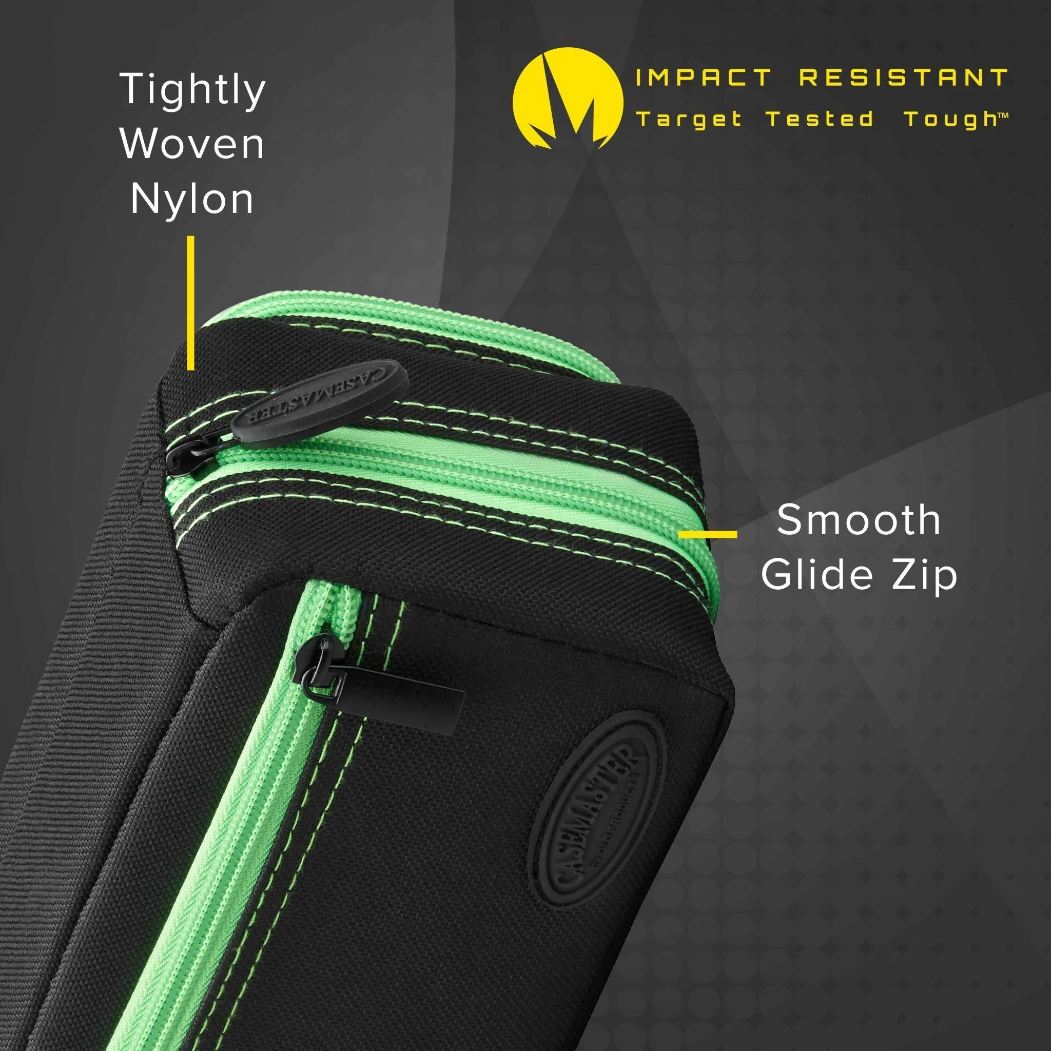 [OPEN BOX]  Casemaster Plazma Pro Dart Case Black with Green Trim and Phone Pocket - Image 5