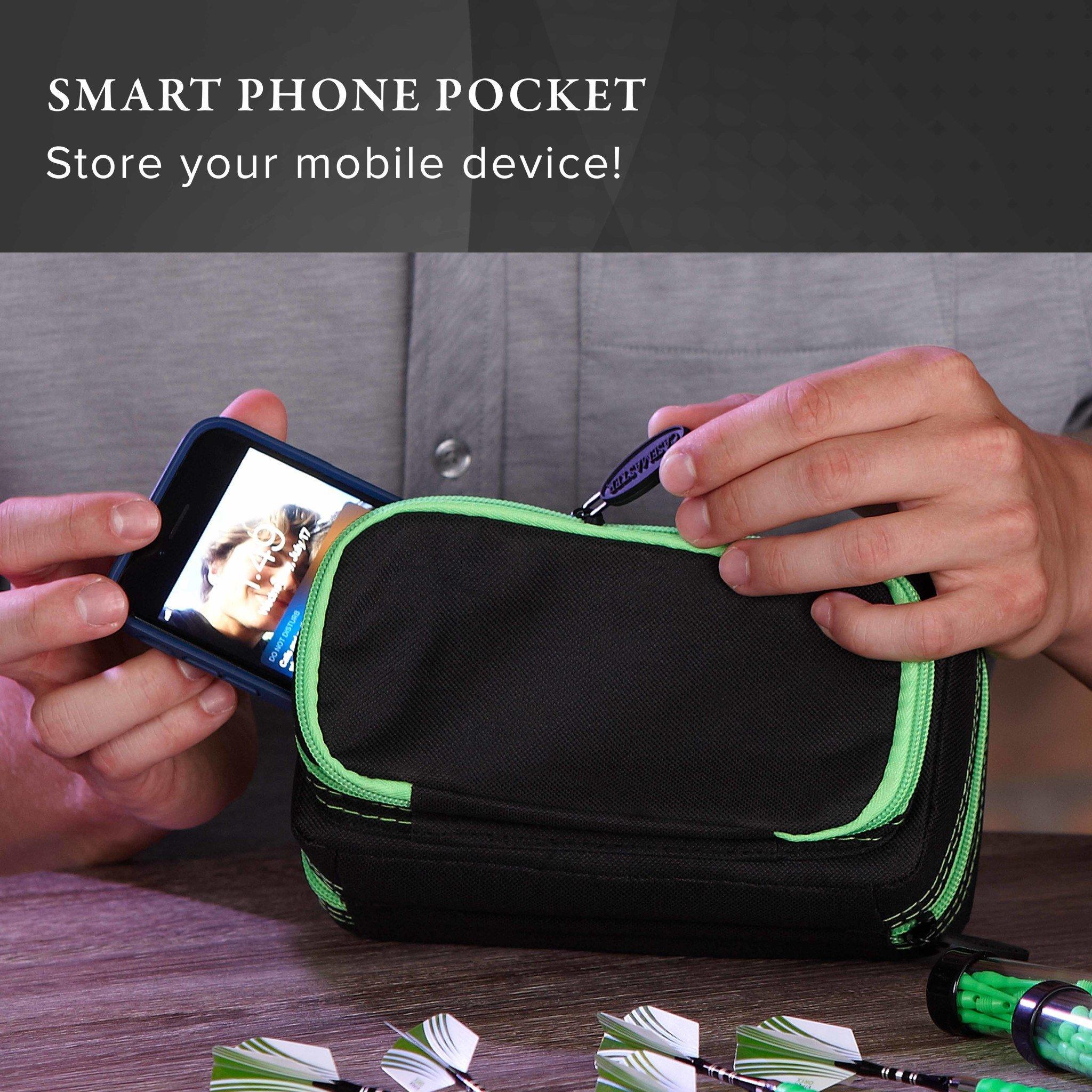 [OPEN BOX]  Casemaster Plazma Pro Dart Case Black with Green Trim and Phone Pocket - Image 7
