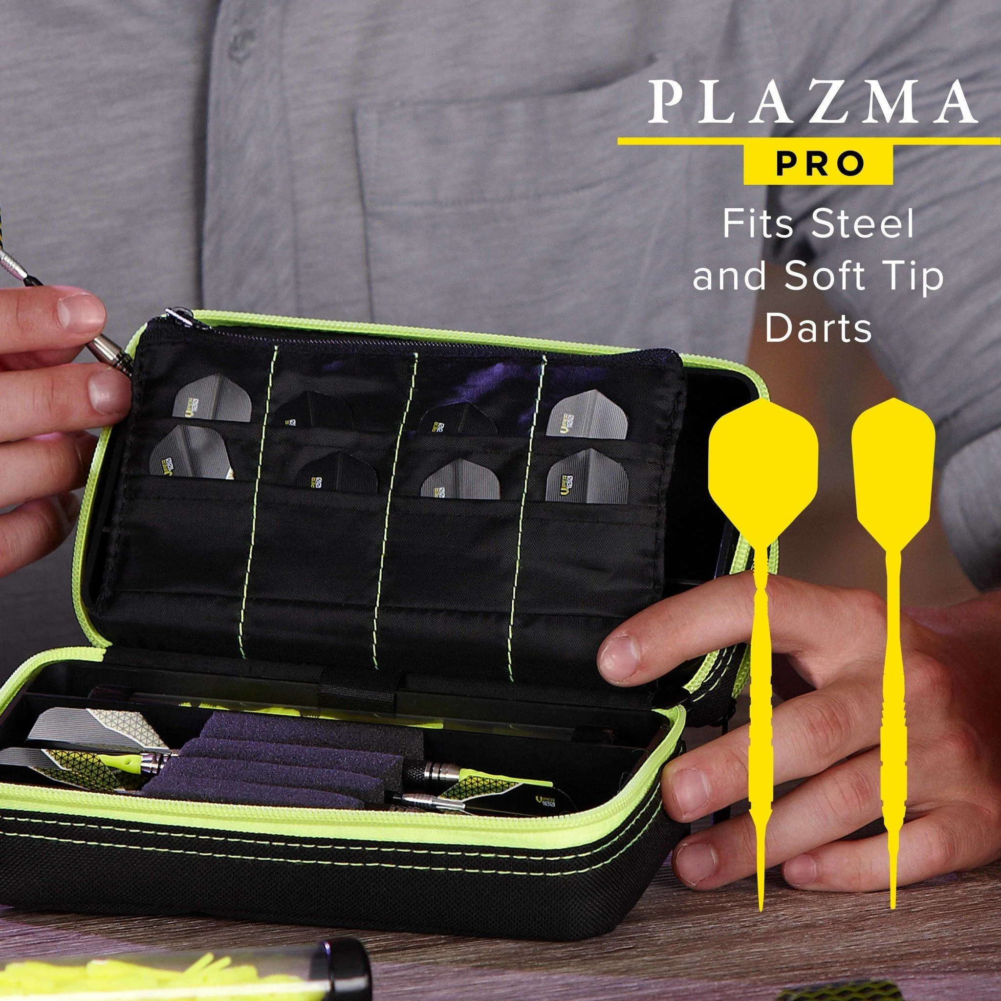 [OPEN BOX]  Casemaster Plazma Pro Dart Case Black with Yellow Trim and Phone Pocket - Image 3